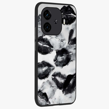Midnight Kiss Marks Glass Case upright view showcasing stylish kiss mark artwork with trendy romantic theme.