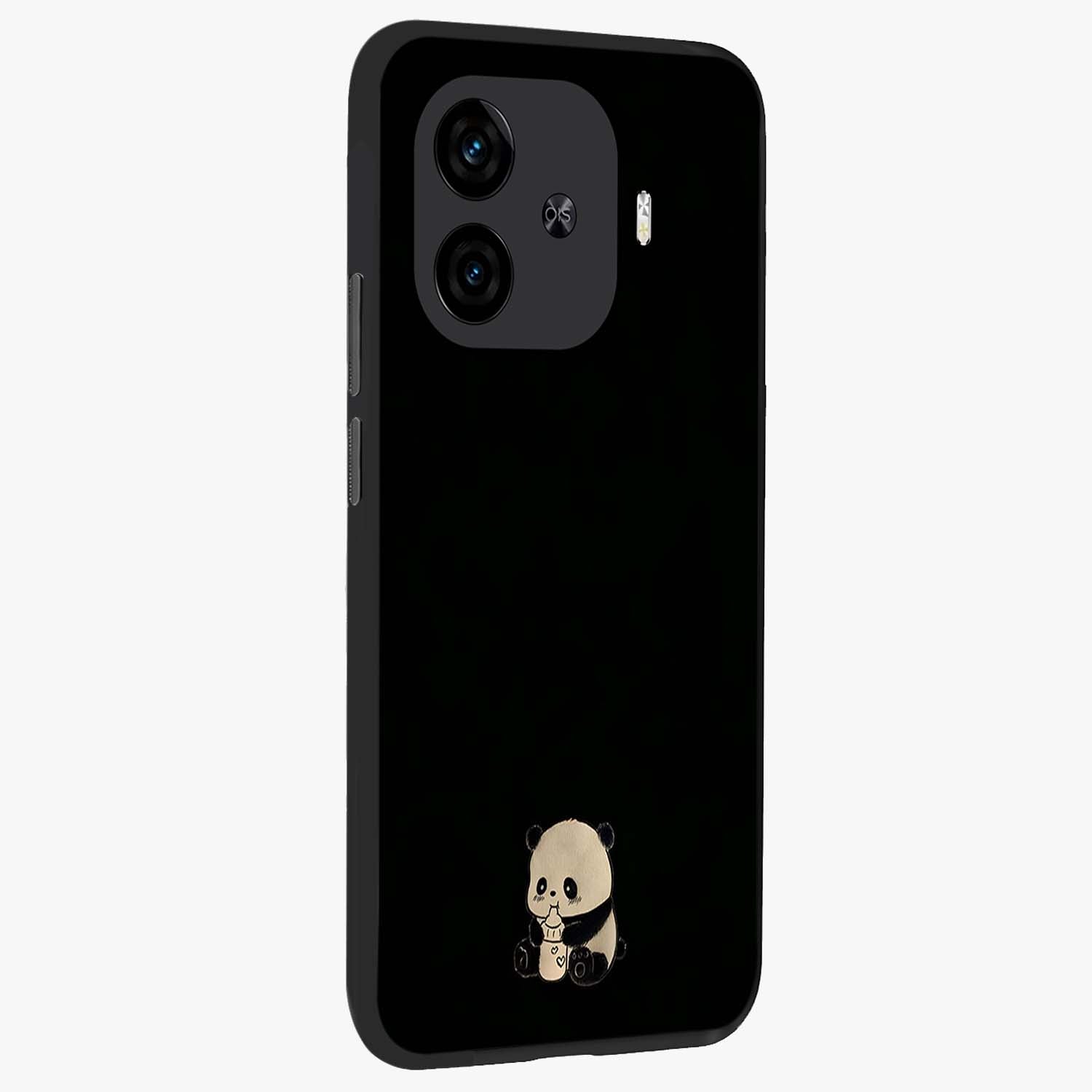 Midnight Panda Love Glass Case upright view showcasing charming panda artwork with playful romantic theme.