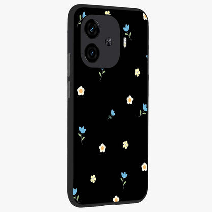 Minimal Petal Whispers Glass Case upright view showcasing elegant floral artwork with modern minimalist style.