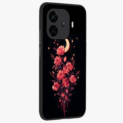 Moonlit Floral Elegance Glass Case upright view showcasing delicate floral artwork with refined night inspired theme.