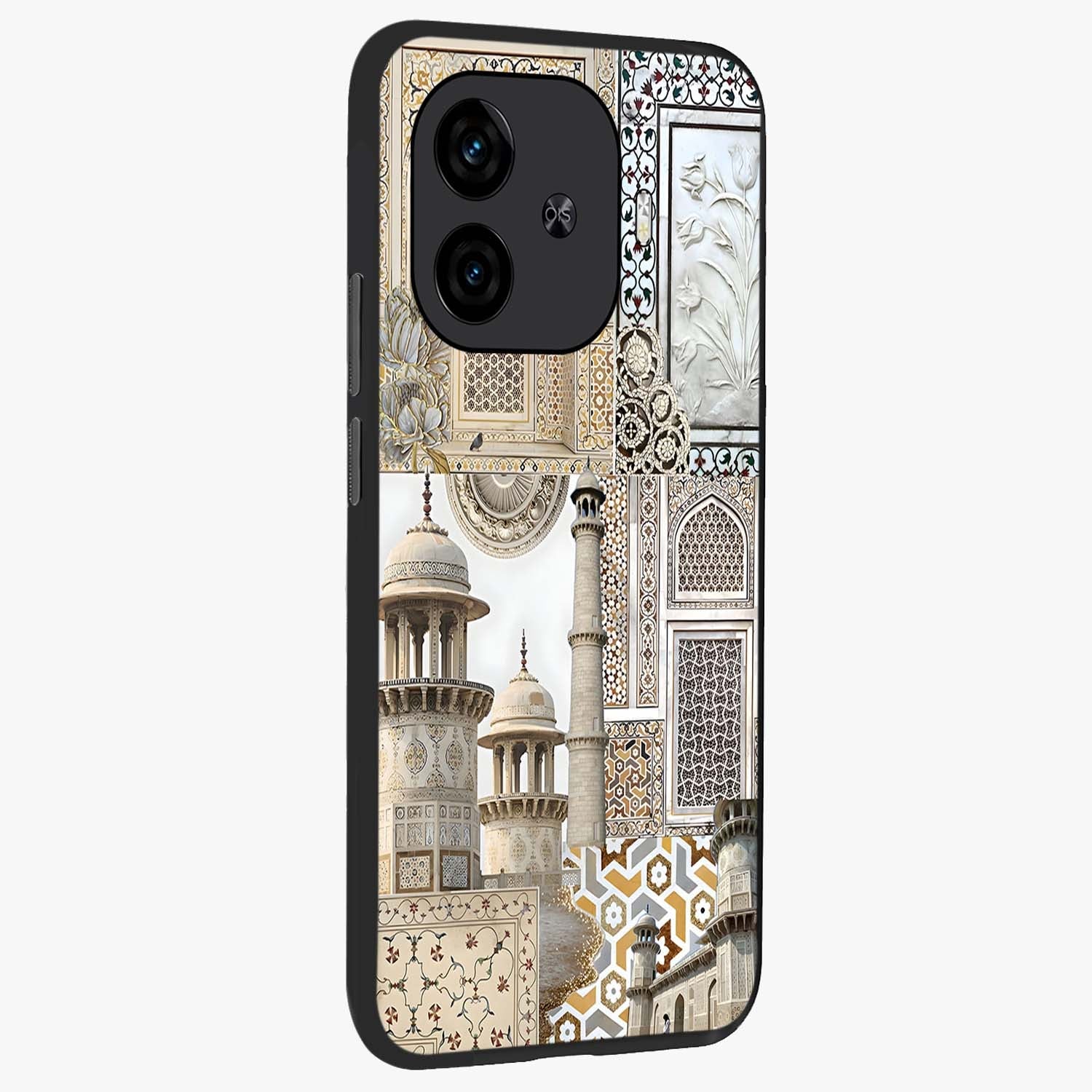 Mughal Marble Legacy Glass Case upright view showcasing ornate Mughal design with luxurious traditional theme.