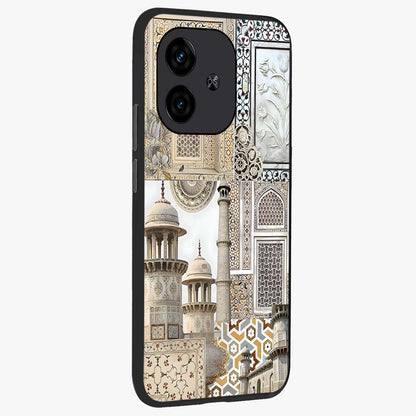 Mughal Marble Legacy Glass Case upright view showcasing ornate Mughal design with luxurious traditional theme.