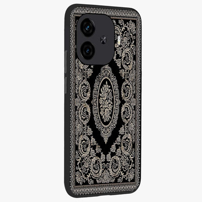 Noir Bloom Elegance Glass Case upright view showcasing graceful floral artwork with luxurious dark theme.