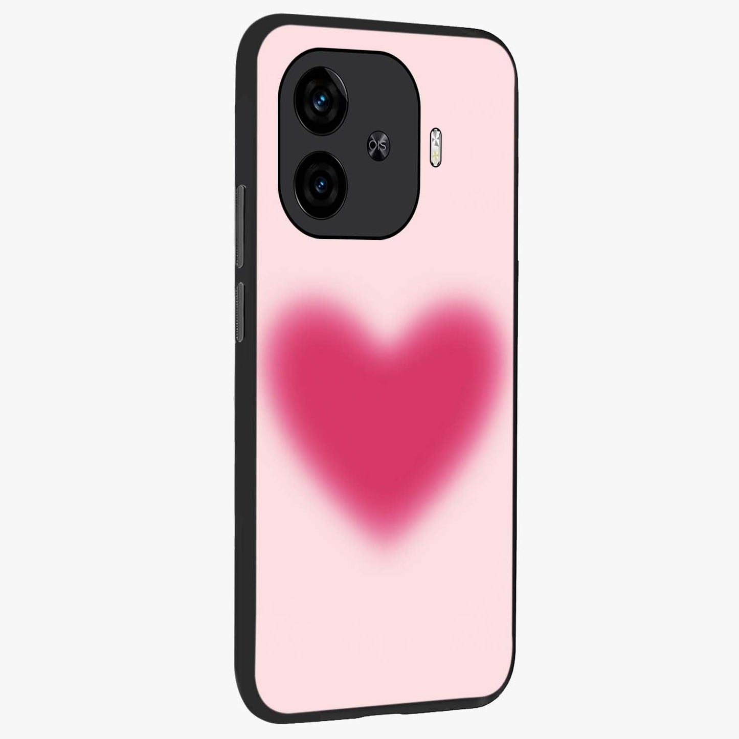 Pink Aura Heart Glass Case upright view showcasing romantic heart artwork with soft pastel theme.