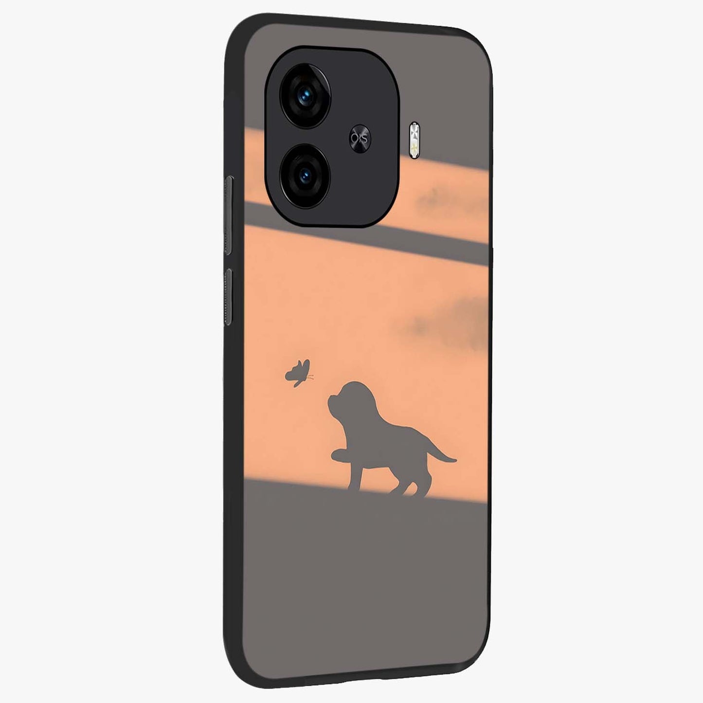 Puppy Shadow Art Glass Case upright view showcasing charming puppy artwork with creative silhouette theme.