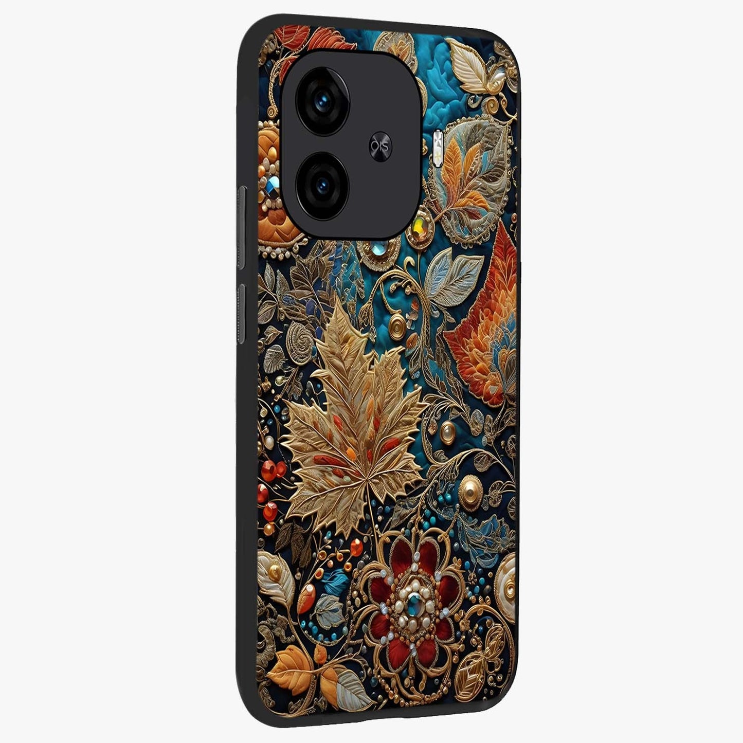 Royal Jewel Garden Glass Case upright view showcasing rich floral artwork with luxurious garden theme.