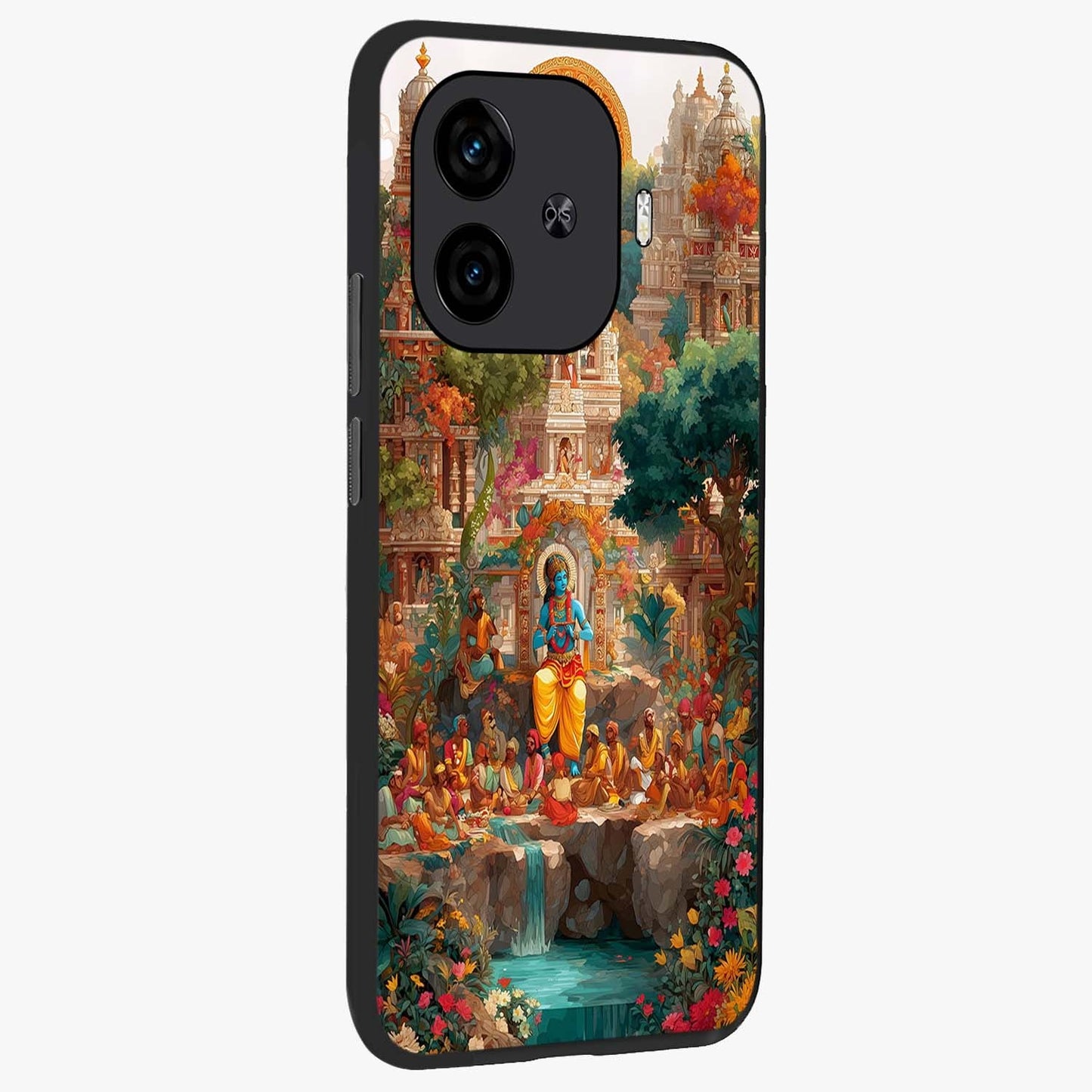 Sacred Sunlight Gods Glass Case upright view showcasing glowing divine artwork with sacred mythological theme.