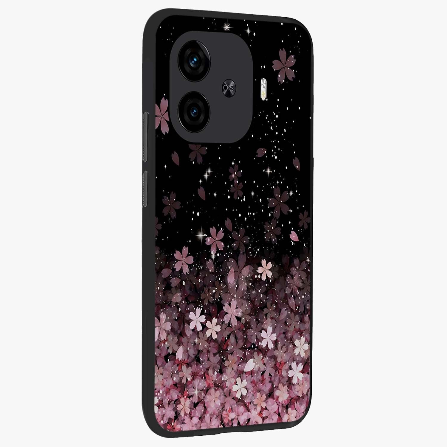 Small Starry Flowers Glass Case upright view showcasing charming floral artwork with dreamy starry theme.