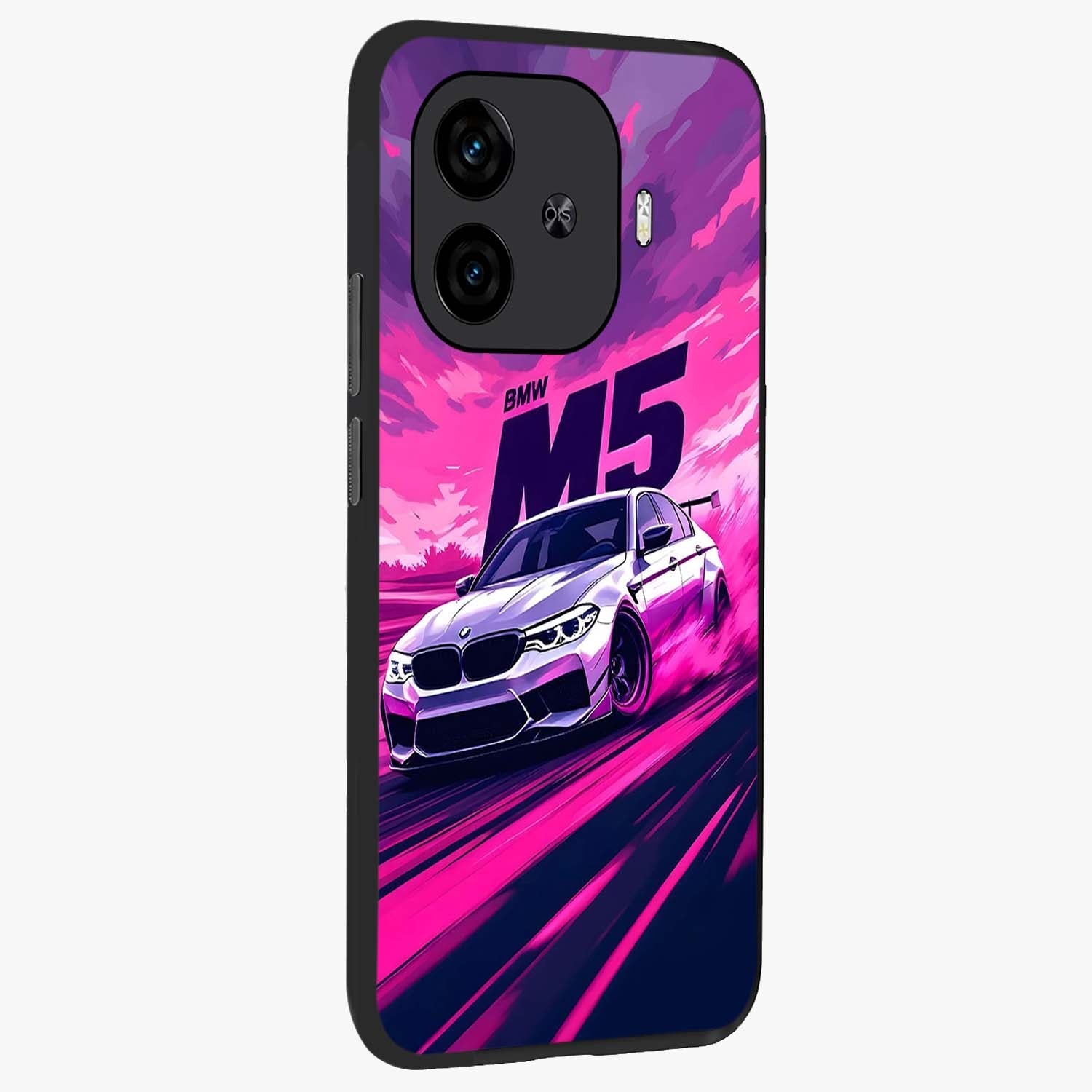 Velocity Drift Pulse Glass Case upright view showcasing powerful racing artwork with energetic motorsport theme.