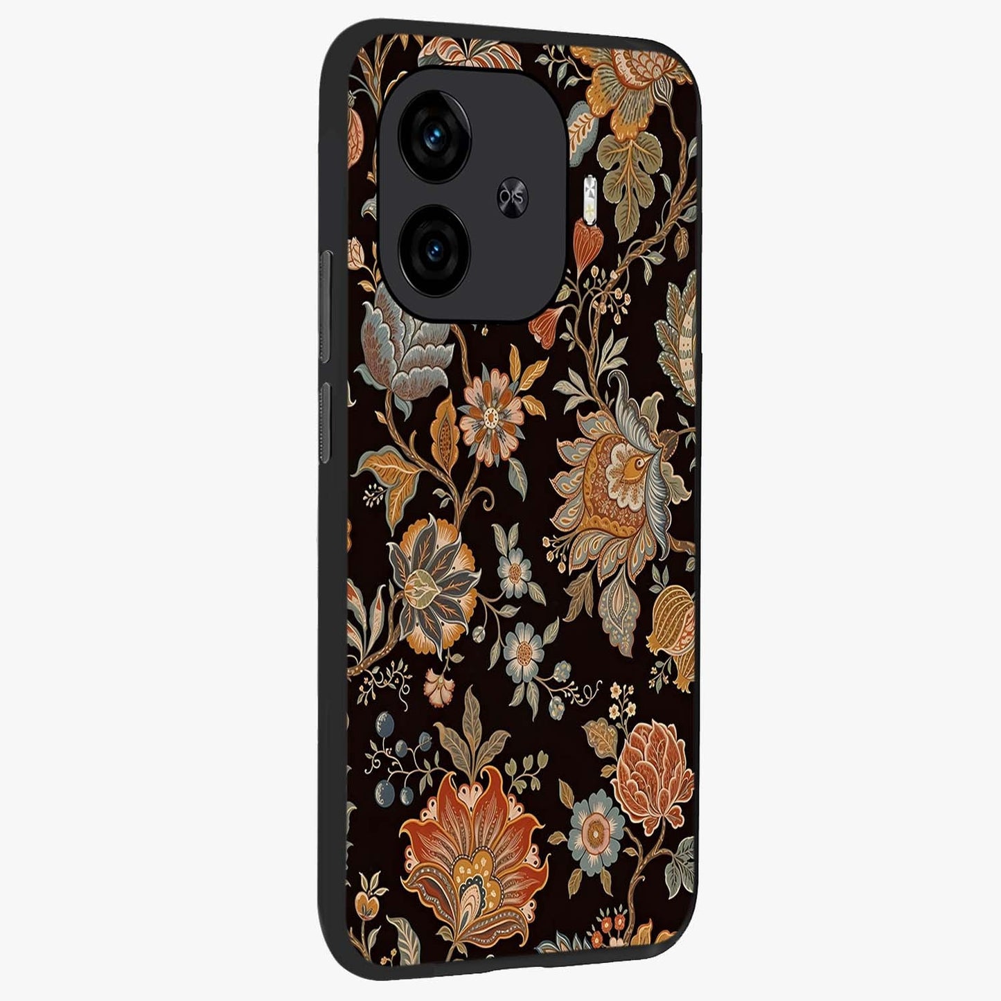 Vintage Floral Dream Glass Case upright view showcasing delicate floral artwork with timeless vintage theme.