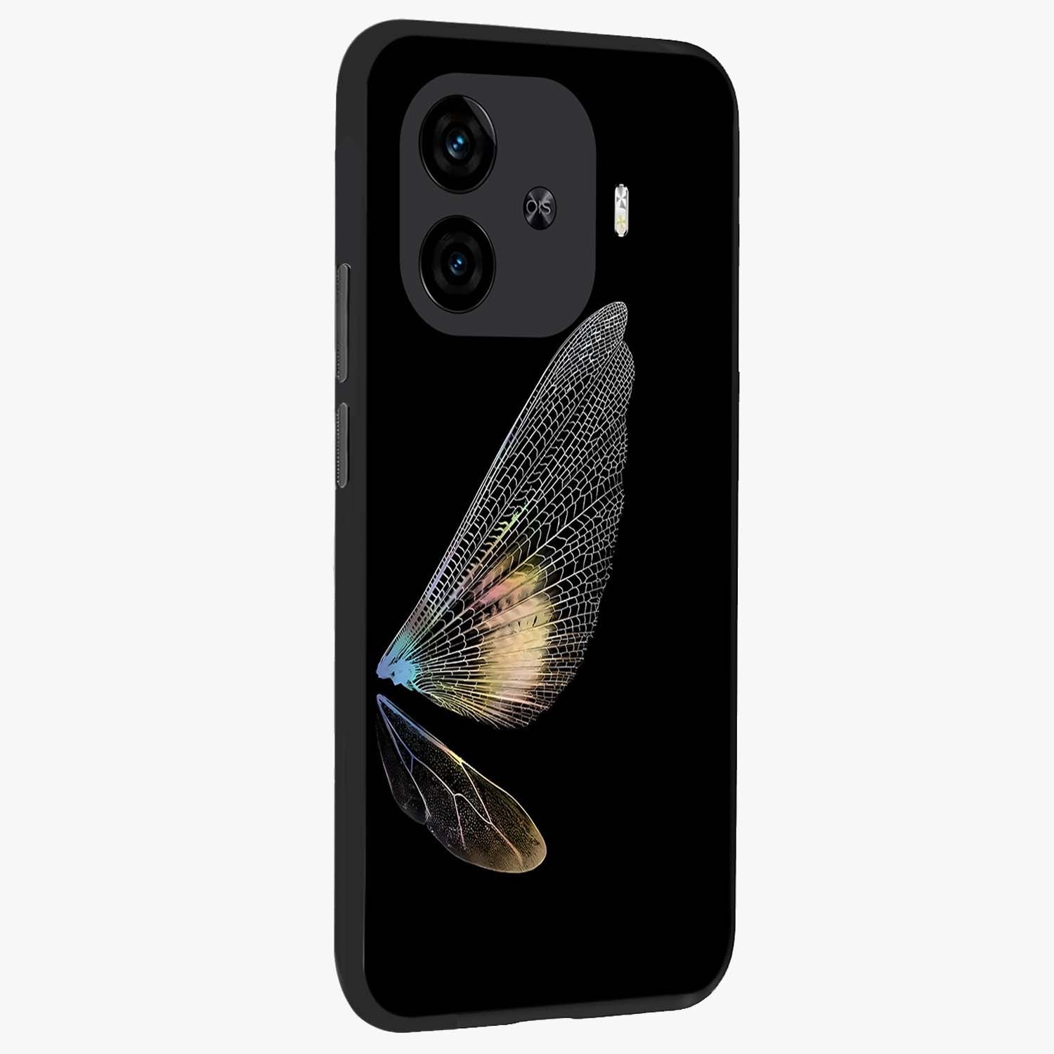 Whispers Of Wings Glass Case upright view showcasing elegant wing artwork with light airy theme.