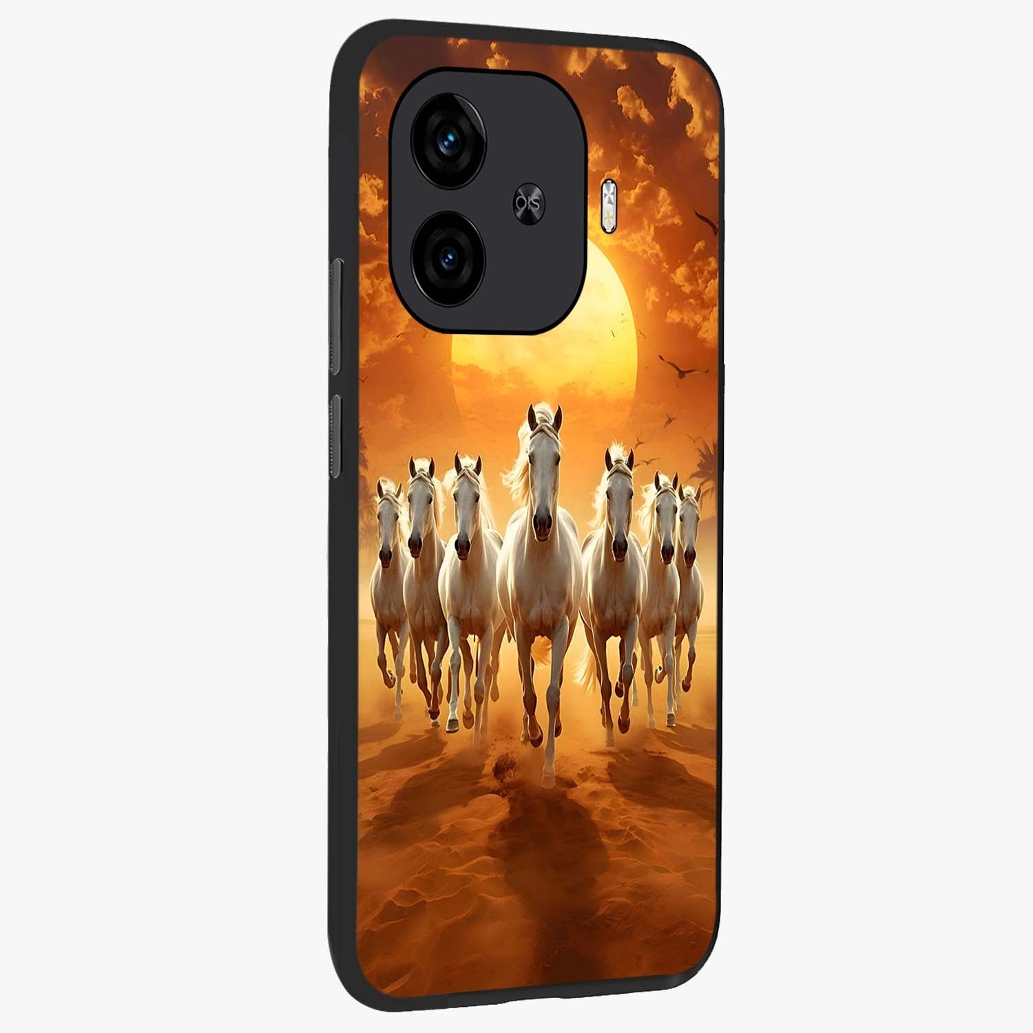 Wild Sunset Majesty Glass Case upright view showcasing dramatic sunset artwork with bold nature theme.