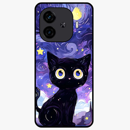 Abstract Cat Art Glass Case showing flat back view with artistic cat illustration and glossy glass finish.