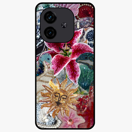 Beaded Garden Fantasy Glass Case showing flat back view with dreamy garden bead artwork and glossy glass finish.