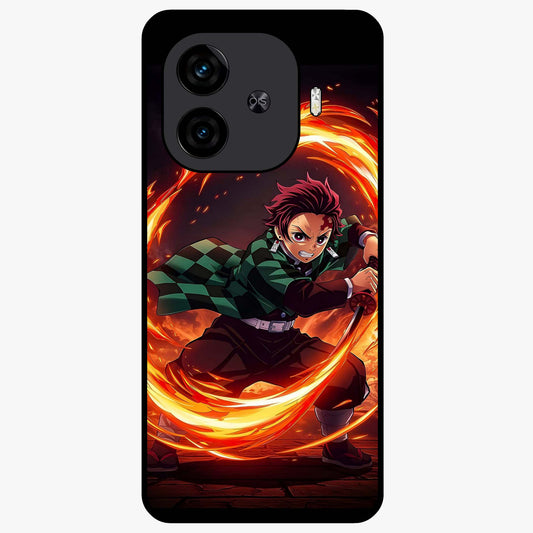 Blazing Sword Resolve Glass Case showing flat back view with fiery sword artwork and glossy glass finish.