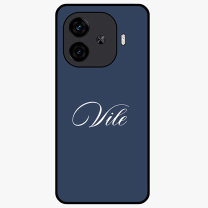 Blue Background Personalized Custom Name Glass Case showing flat back view with minimal blue background and custom name design.