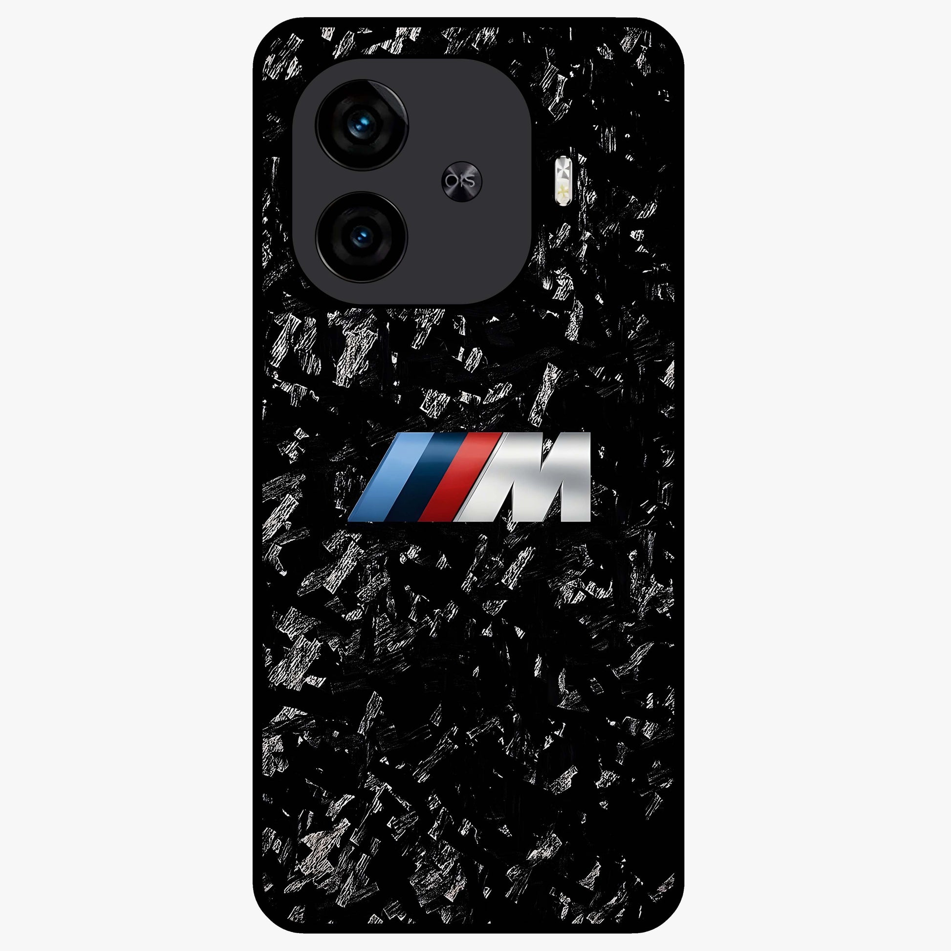 Carbon Speed Mark Glass Case showing flat back view with sporty carbon pattern artwork and glossy glass finish.