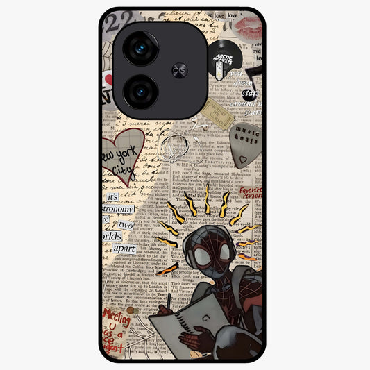 City Dream Sketch Glass Case showing flat back view with artistic city skyline sketch artwork and glossy glass finish.