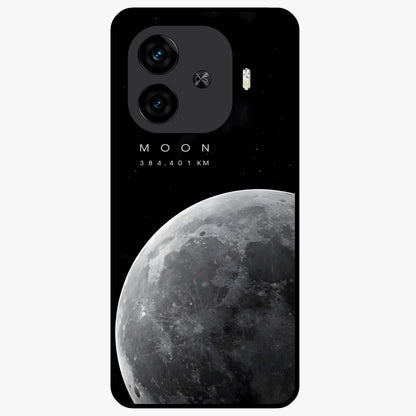 Cosmic Moon Glow Glass Case showing flat back view with glowing moon artwork and glossy glass finish.