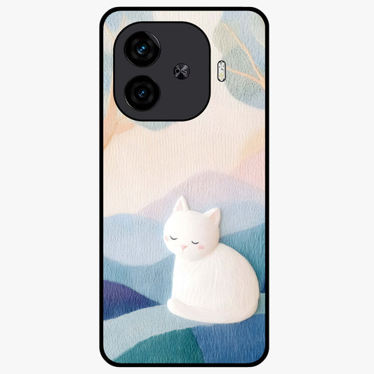 Cotton Dream Cat Glass Case showing flat back view with soft dreamy cat artwork and glossy glass finish.