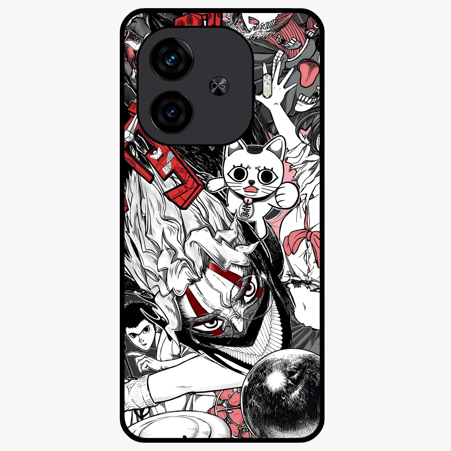Crimson Chaos Panel Glass Case showing flat back view with bold crimson abstract artwork and glossy glass finish.