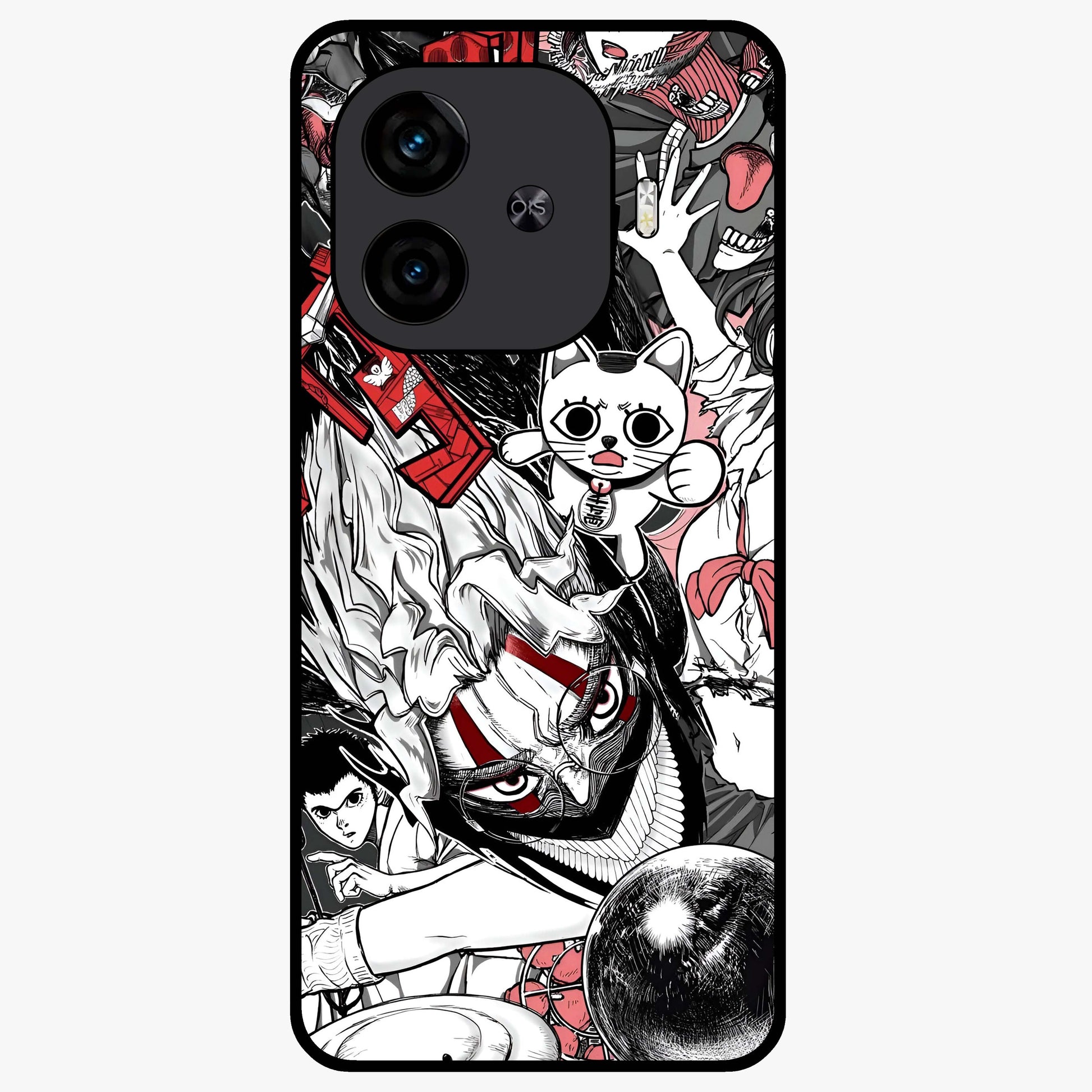 Crimson Chaos Panel Glass Case showing flat back view with bold crimson abstract artwork and glossy glass finish.