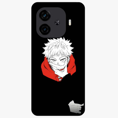 Crimson Chaos Smile Glass Case showing flat back view with bold chaotic smile artwork and glossy glass finish.