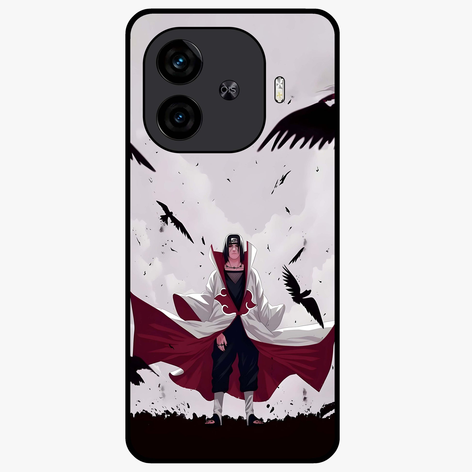Crimson Crow Ascension Glass Case showing flat back view with mystical crow artwork and glossy glass finish.