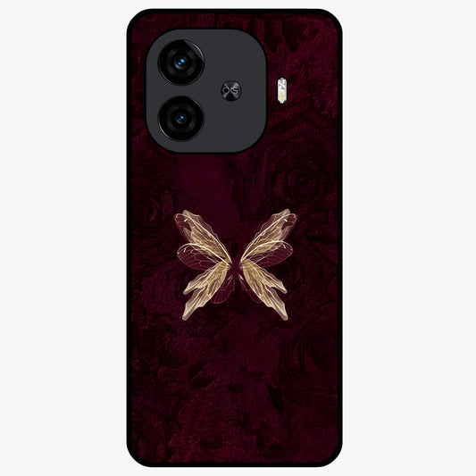 Crimson Fade Butterfly Glass Case showing flat back view with fading butterfly artwork and glossy glass finish.