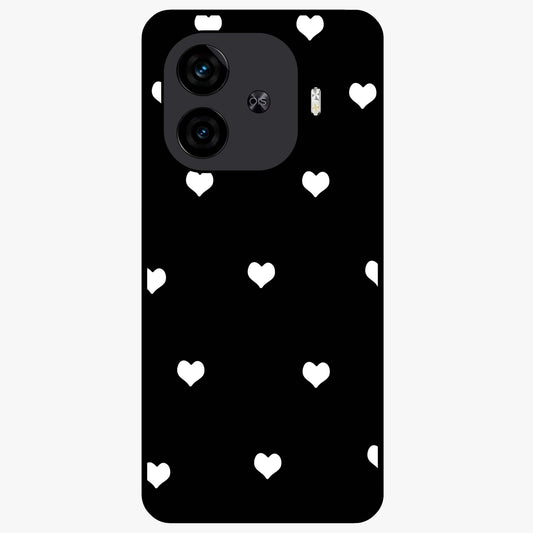 Cute And Simple White Hearts Glass Case showing flat back view with minimal white heart pattern and glossy glass finish.