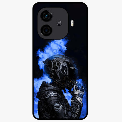 Cyber Sentinel Protocol Glass Case showing flat back view with futuristic cyber themed artwork and glossy glass finish.