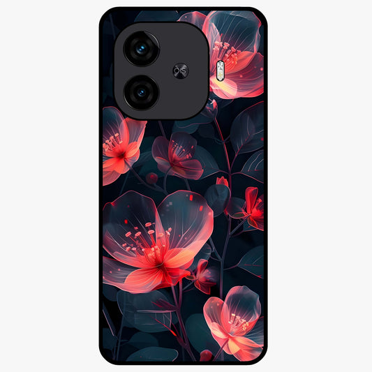 Dark Shade of Flower Glass Case showing flat back view with elegant dark floral artwork and glossy glass finish.