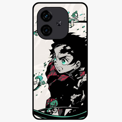 Demon Slayer Glass Case showing flat back view with bold anime inspired artwork and glossy glass finish.