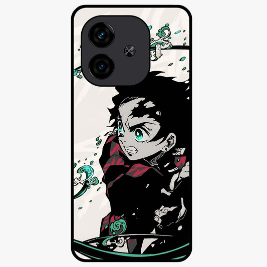 Demon Slayer Glass Case showing flat back view with bold anime inspired artwork and glossy glass finish.