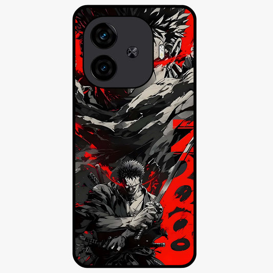 Demon Sword Resolve Glass Case showing flat back view with fierce sword warrior artwork and glossy glass finish.