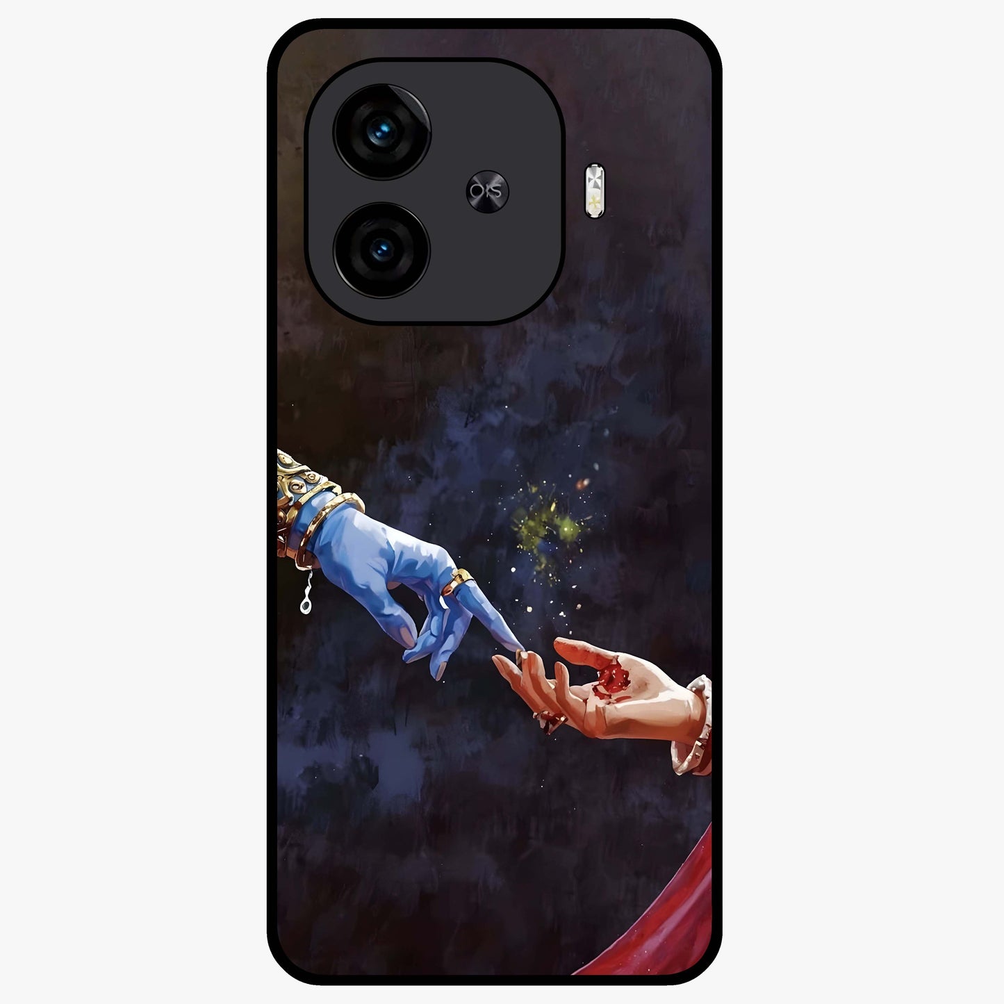 Divine Touch Eternal Glass Case showing flat back view with spiritual themed artwork and glossy glass finish.