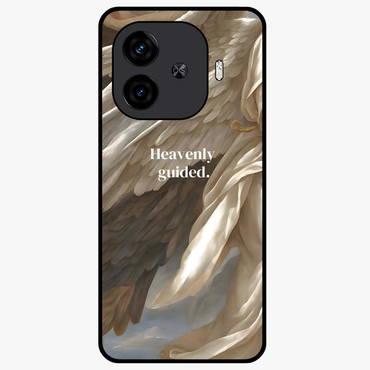 Divine Winged Grace Glass Case showing flat back view with elegant wing inspired artwork and glossy glass finish.