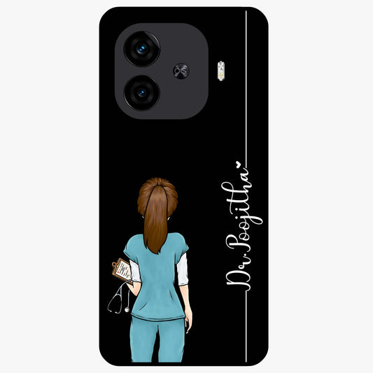 Doctor Pattern Custom Name Glass Case showing flat back view with medical themed pattern and personalized name design.