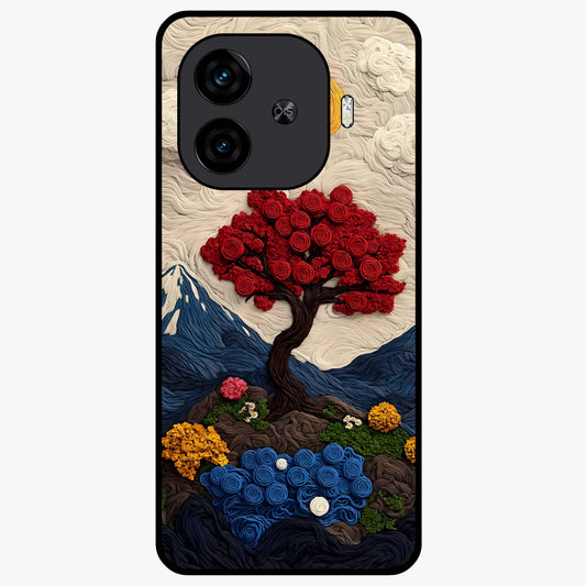 Eternal Nature Tapestry Glass Case showing flat back view with intricate nature tapestry artwork and glossy glass finish.