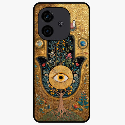 Ethereal Evil Eye Glass Case showing flat back view with mystical evil eye artwork and glossy glass finish.