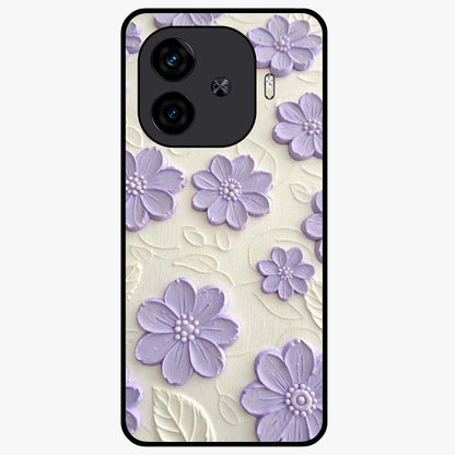 Floral Wall Art With Purple Flowers Glass Case showing flat back view with purple flower artwork and glossy glass finish.