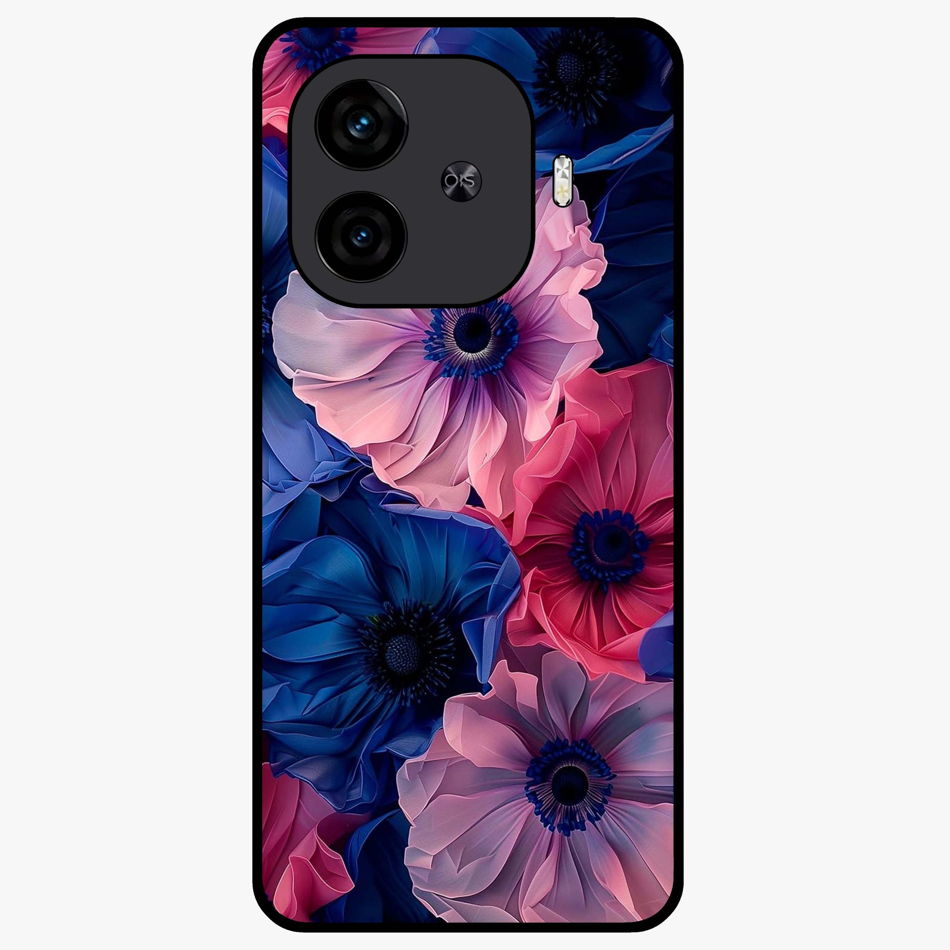 Flower Paper Art Pattern Glass Case showing flat back view with paper cut style floral artwork and glossy glass finish.