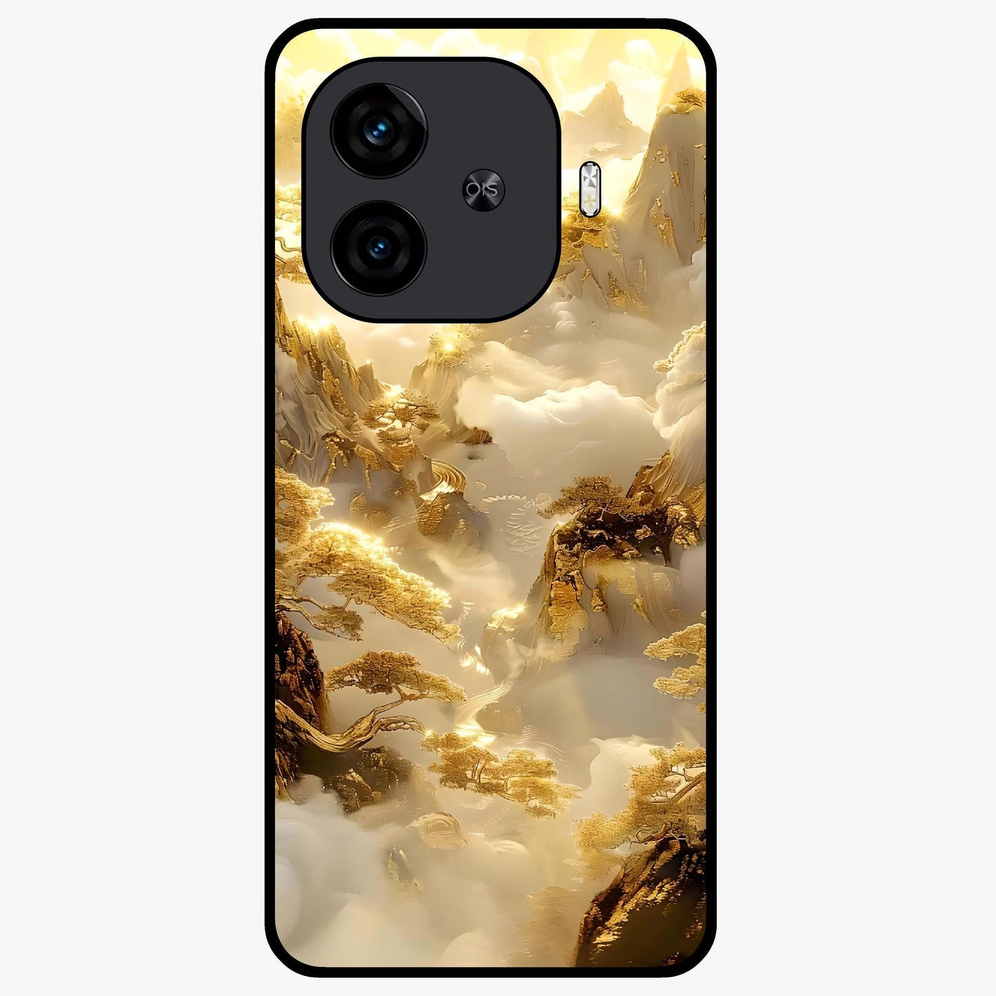 Gates Of Illumination Glass Case showing flat back view with mystical illuminated gate artwork and glossy glass finish.