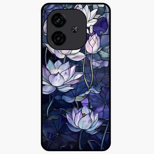 Gloss Petal Rush Glass Case showing flat back view with glossy flower petal artwork and smooth glass finish.