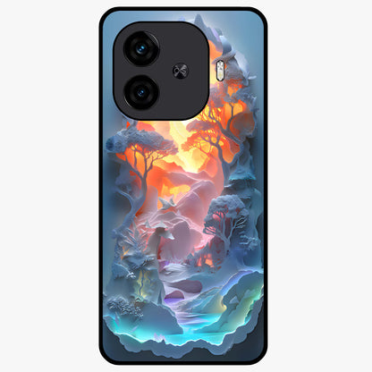 Glow Forest Portal Glass Case showing flat back view with glowing forest portal artwork and glossy glass finish.