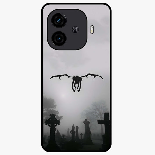 Graveyard Shadow Descent Glass Case showing flat back view with dark graveyard themed artwork and glossy glass finish.
