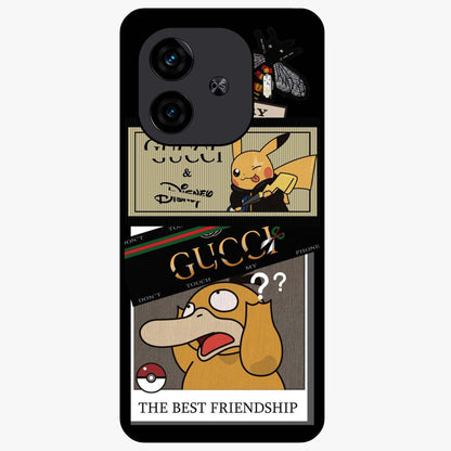 Gucci Play Mashup Glass Case showing flat back view with luxury inspired graphic artwork and glossy glass finish.