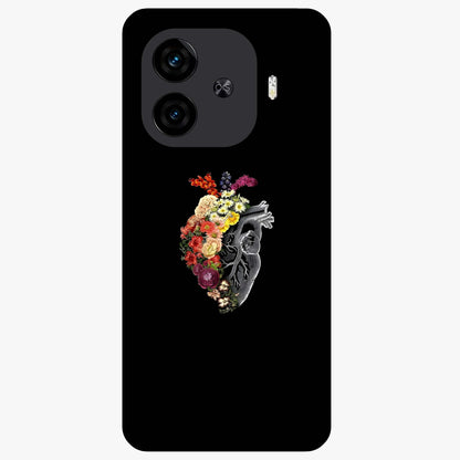 Heart With Flowers Glass Case showing flat back view with heart shaped floral artwork and glossy glass finish.