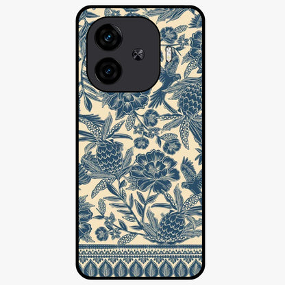Heirloom Wild Bloom Glass Case showing flat back view with vintage inspired wild flower artwork and glossy glass finish.