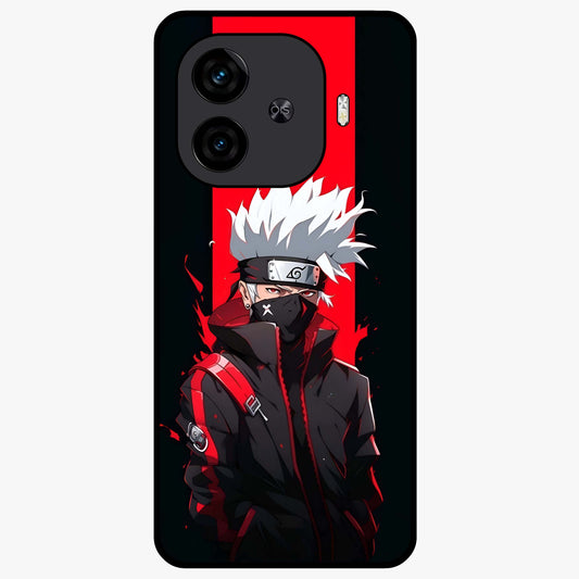 Kakashi Scarlet Shadow Glass Case showing flat back view with powerful anime ninja artwork and glossy glass finish.